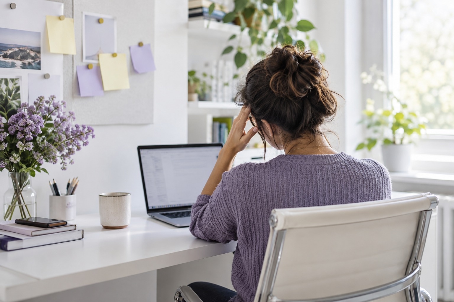 A business owner at her desk with another marketing task on her mind